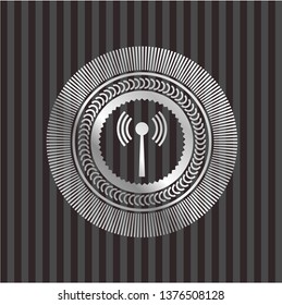 antenna signal icon inside silver shiny badge