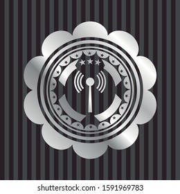 antenna signal icon inside silver shiny emblem