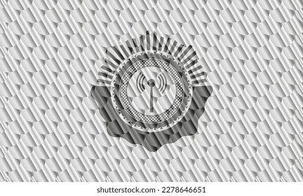 antenna signal icon inside silver color badge or emblem. Scales pattern. Vector Illustration. Detailed. 