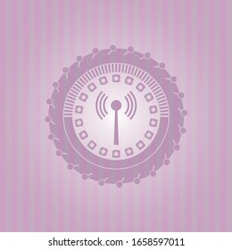 antenna signal icon inside vintage pink emblem