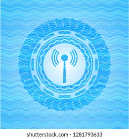 antenna signal icon inside water wave representation emblem background.