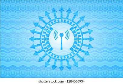 antenna signal icon inside water badge background.