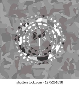 antenna signal icon on grey camo texture