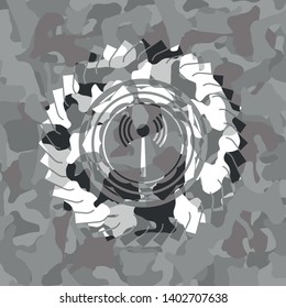 antenna signal icon on grey camo texture