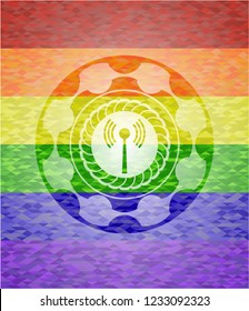 antenna signal icon on mosaic background with the colors of the LGBT flag