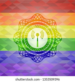 antenna signal icon on mosaic background with the colors of the LGBT flag