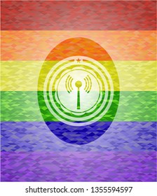 antenna signal icon on mosaic background with the colors of the LGBT flag