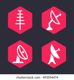 Antenna Signal and Radio Broadcast Related Vector Icons.