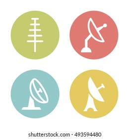 Antenna Signal and Radio Broadcast Related Vector Icons.