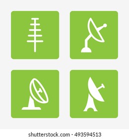 Antenna Signal and Radio Broadcast Related Vector Icons.