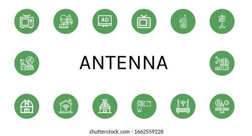 antenna simple icons set. Contains such icons as Television, Astronomer, Tv, Old tv, Walkie talkie, Signaling, Observatory, Wifi, Videocamera, can be used for web, mobile and logo