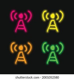 Antenna Sketch four color glowing neon vector icon