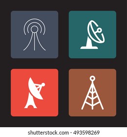 Antenna Telecommunication And Satellite Dish Vector Objects. Radio and Broadcast Icons.