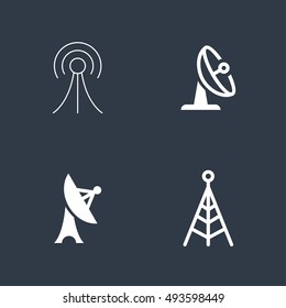 Antenna Telecommunication And Satellite Dish Vector Objects. Radio and Broadcast Icons.