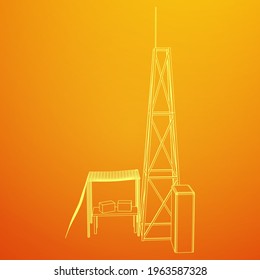 Antenna. Telecommunications signal transmitter radio tower. Communications concept. Wireframe low poly mesh vector illustration
