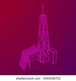 Antenna. Telecommunications signal transmitter radio tower. Communications concept. Wireframe low poly mesh vector illustration