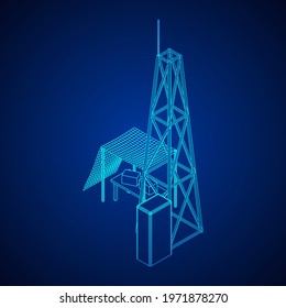 Antenna. Telecommunications signal transmitter radio tower. Communications concept. Wireframe low poly mesh vector illustration