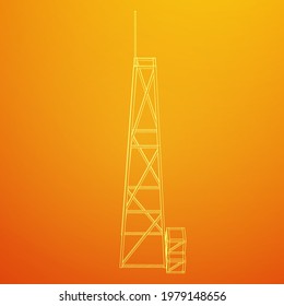 Antenna. Telecommunications signal transmitter radio tower. Communications concept. Wireframe low poly mesh vector illustration