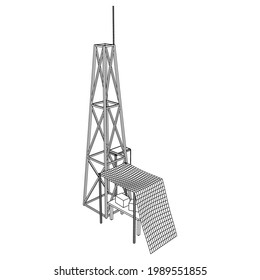 Antenna. Telecommunications signal transmitter radio tower. Communications concept. Wireframe low poly mesh vector illustration