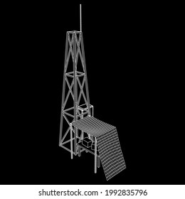 Antenna. Telecommunications signal transmitter radio tower. Communications concept. Wireframe low poly mesh vector illustration