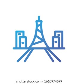 Antenna tower between buildings design, City architecture urban modern downtown contemporary metropolis exterior and construction theme Vector illustration