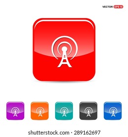 antenna tower icon - abstract logo type icon - red, orange, turquoise, black and blue 3d button background. Vector illustration