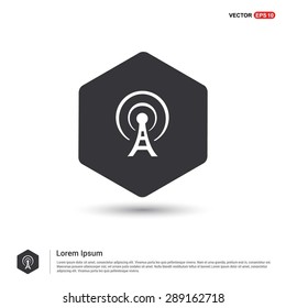 antenna tower icon - abstract logo type icon - hexagon black background. Vector illustration