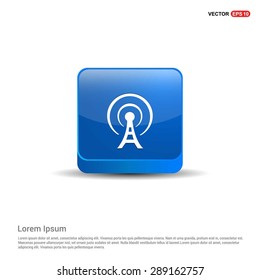 antenna tower icon - abstract logo type icon - blue 3d button background. Vector illustration