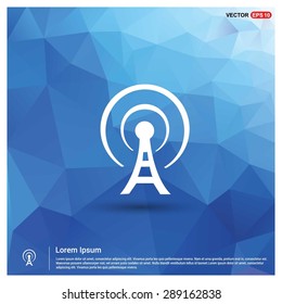 antenna tower icon - abstract logo type icon - blue polygonal background. Vector illustration