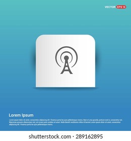 antenna tower icon - abstract logo type icon - white sticker on blue background. Vector illustration