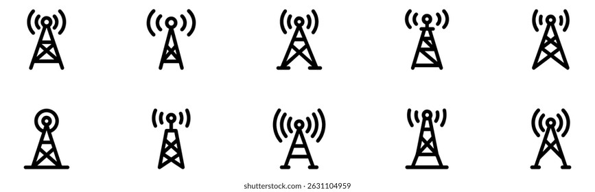 Antenna tower icon collection. Wireless radio signal symbol set. Vector illustration. EPS 10