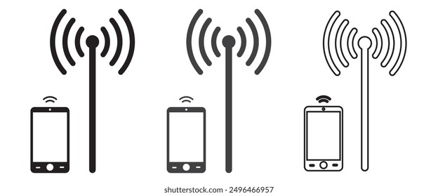 Antenna tower icon communication antenna tower set.  Mobile network icon.