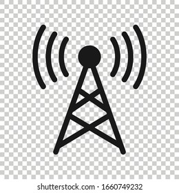 Antenna tower icon in flat style. Broadcasting vector illustration on white isolated background. Wifi business concept.