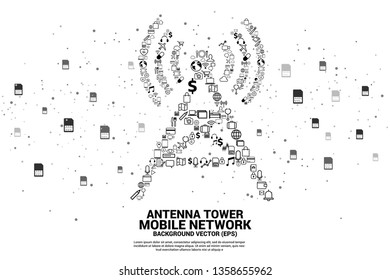 Antenna tower icon from mobile service functions. Concept for mobile telecommunication global network.