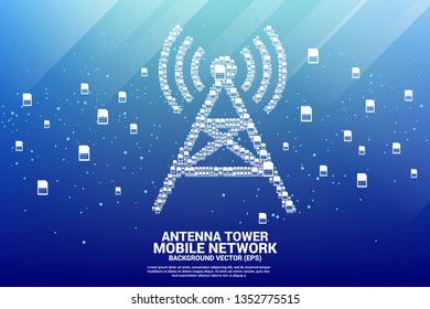 Antenna tower icon from mobile sim card. Concept for mobile telecommunication global network.