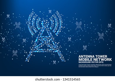 Antenna Tower icon polygon style from dot and line connection. Concept of telecommunication mobile and data technology