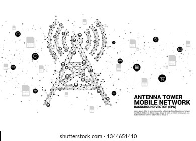 Antenna Tower icon polygon style from dot and line connection with sim card icon. Concept of telecommunication mobile and data technology