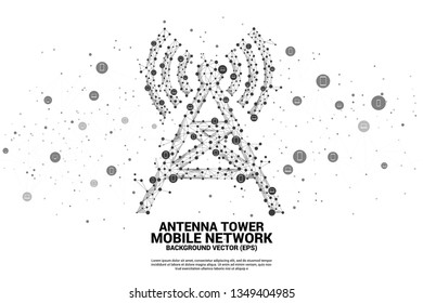 Antenna Tower icon polygon style from dot and line connection with mobile device icon. Concept of telecommunication mobile and data technology