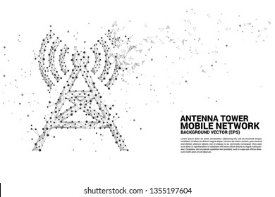 Antenna Tower icon polygon style from dot and line connection. Concept of telecommunication mobile and data technology