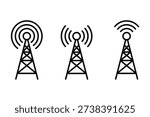 Antenna tower icon set. Wireless communication icons. Radio antenna icon. Communication tower icons. Radio tower icons. Transmitter, receiver, wireless signal icons.