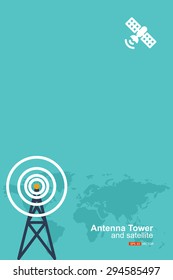 antenna tower and satellite, global communication concept, Vector eps 10