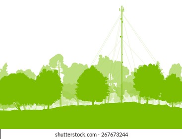 Antenna transmission communication tower vector background green network concept