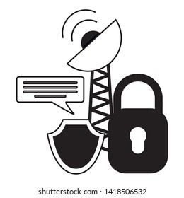 antenna transmission security shield speech bubble vector illustration