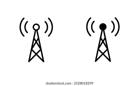 Ícone do vetor de antena definido em preto e branco.