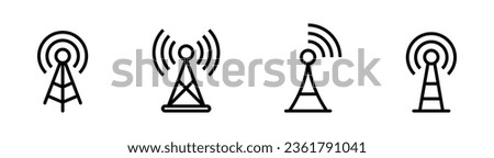 Antenna vector icons. Communication tower icons. Transmitter symbol set. Wireless antenna icons. EPS 10