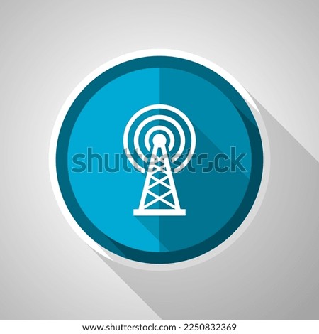 Antenna, wireles communication symbol, flat design vector blue icon with long shadow