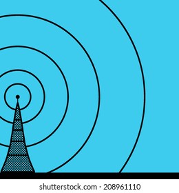 Antenna, Wireless Network Symbol, on a blue background