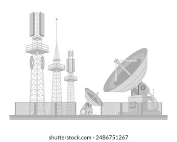 Antenna for wireless network. Telecommunication, Broadcasting tower for high speed, telephone signal tower, isometric	