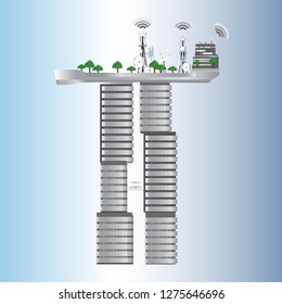 Antenna for wireless network. Telecommunication cellular station for smart city connections mobile equipment. Broadcasting tower for high speed internet communication vector illustration