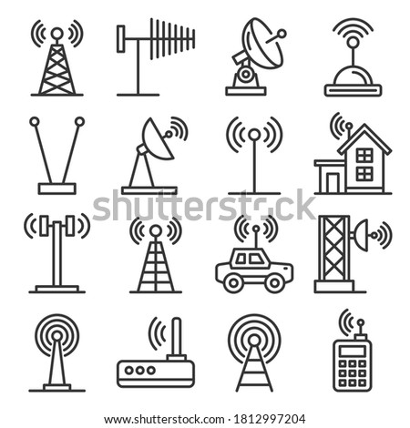 Antenna and Wireless Technology Icons Set. Vector